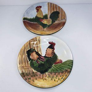 Sakura David Carter Brown On The Farm Chicken Rooster Plates Set of 2 8"